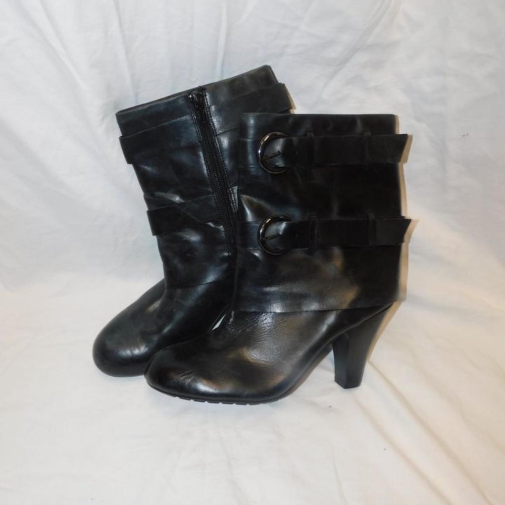 Me Too Soho Black Faux Leather Boot with Silver Buckles (Size 9 Women's)